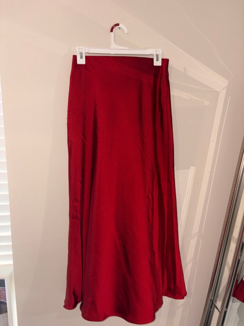 Classic Red Satin Maxi Skirt - Women's
